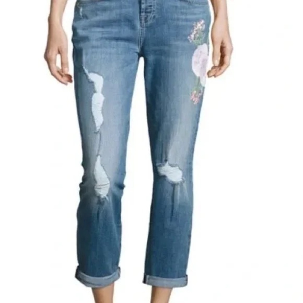 7 For All Mankind Josefina Embroidered Botanical Relaxed Jeans Flower